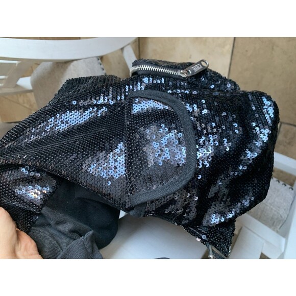 Victoria Secret PINK Blue  Sequin Drawstring Backpack Black Glitter Glam